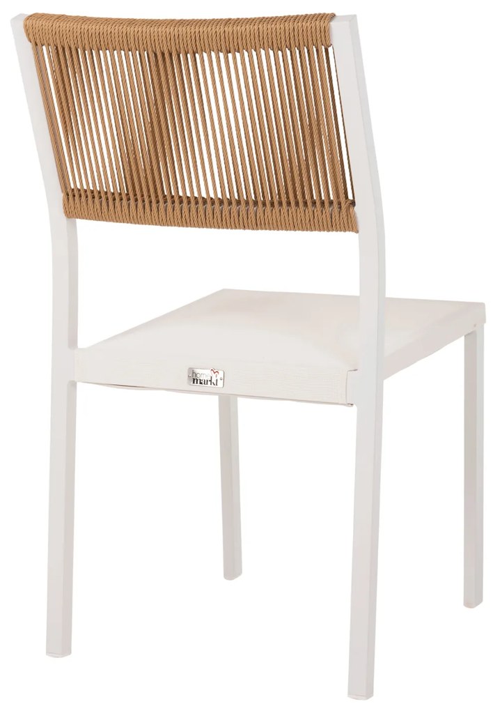 Καρέκλα Αλουμινίου Λευκή Μπεζ Rattan & Textline 46x55,5x83 Υ Εκ.