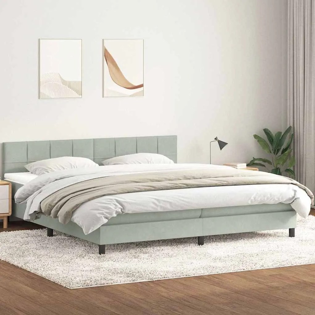 Box Spring κρεβάτι με στρώμα ανοιχτό γκρι 200x220 εκ. Βελούδινο - Γκρι