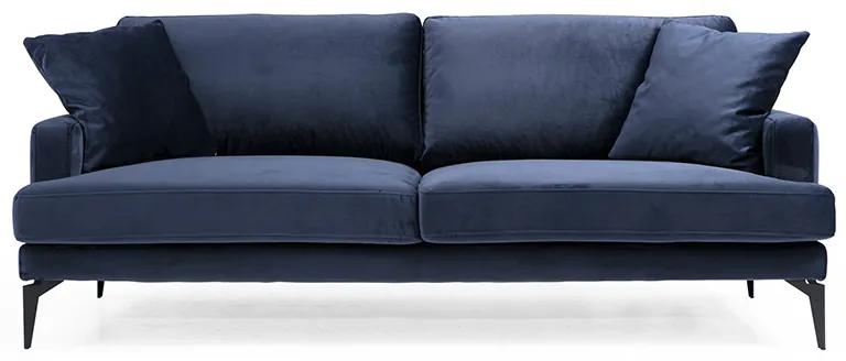 Καναπές 3θέσιος Fortune pakoworld βελούδο μπλε-μαύρο 205x88x90εκ - Ύφασμα - 071-001127