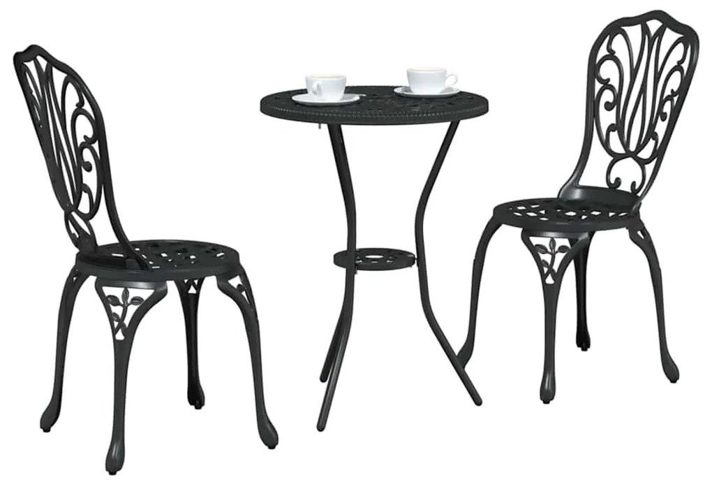 vidaXL Σετ Μπιστρό Κήπου 3 pcs Μαύρο Αλουμίνιο