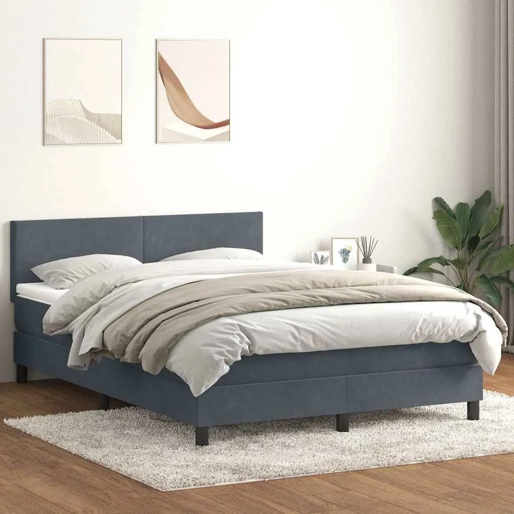 Κρεβάτι Boxspring με Στρώμα Σκούρο Γκρι 140x210 εκ. Βελούδινο - Γκρι