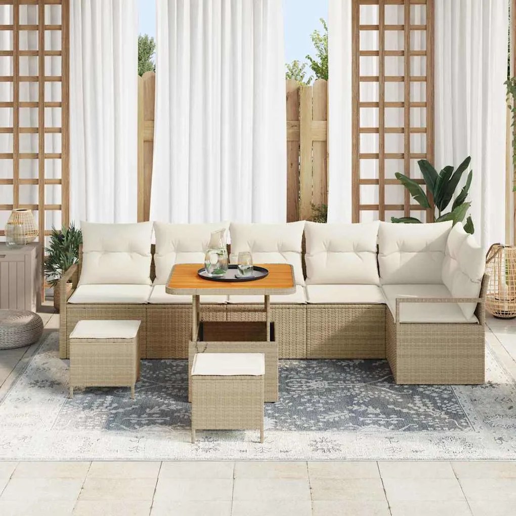 vidaXL Σετ Καναπέ Κήπου με μαξιλάρι 9 pcs Μπεζ Πολυ ράταν