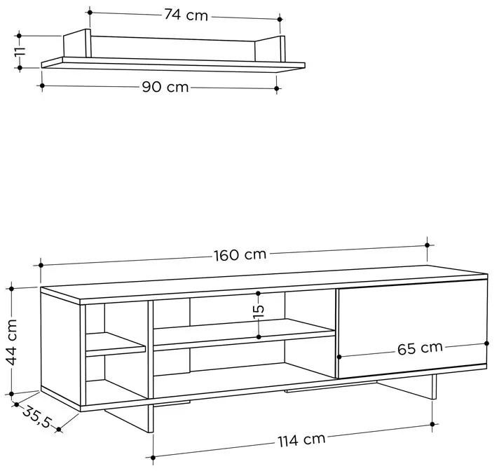 Σύνθετο σαλονιού Saloon σε ανθρακί-oak απόχρωση 160x35.5x44εκ 160x35.5x44 εκ.