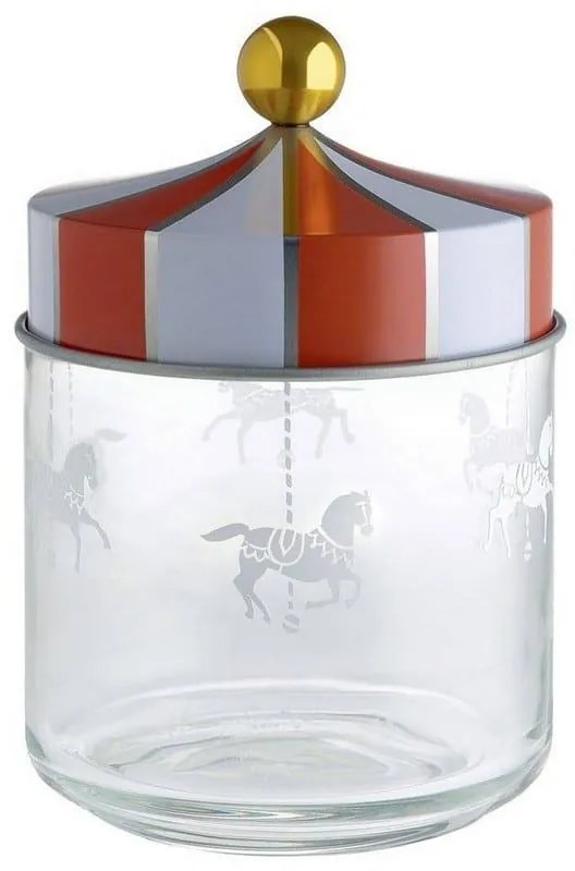 Βάζο Αποθήκευσης Circus MW30/75 750ml Γυάλινο Με Καπάκι White-Red Alessi Μέταλλο,Γυαλί