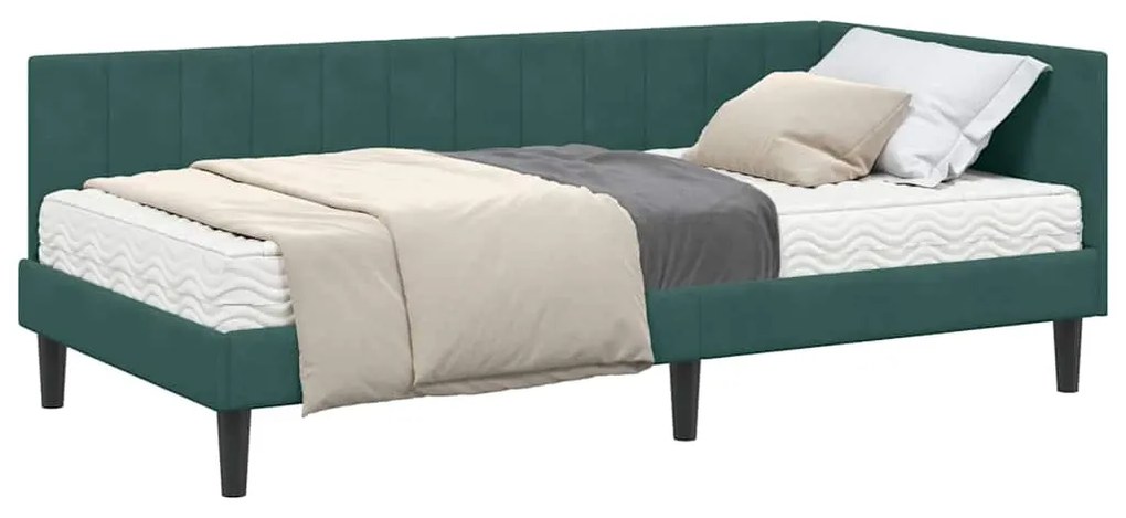 vidaXL Κρεβάτι γωνίας με στρώμα με στρώμα 2 pcs Πράσινο Βελούδο