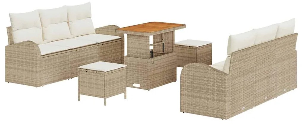 vidaXL Σετ Καναπέ Κήπου με μαξιλάρι 9 pcs Μπεζ Πολυ ράταν