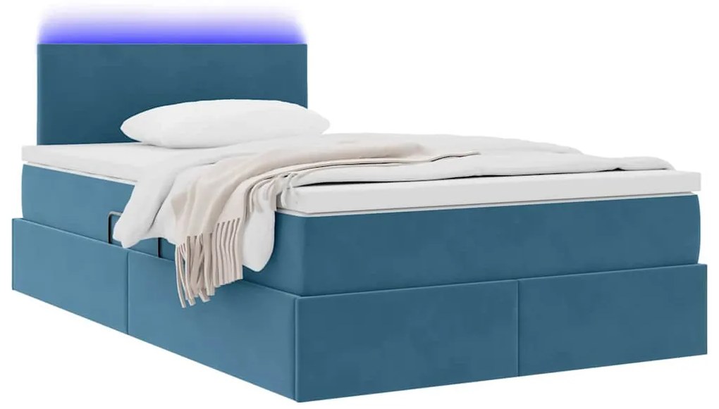 vidaXL Κρεβάτι με αποθηκευτικό χώρο και LED Σκούρο Μπλε 120 x 200 cm
