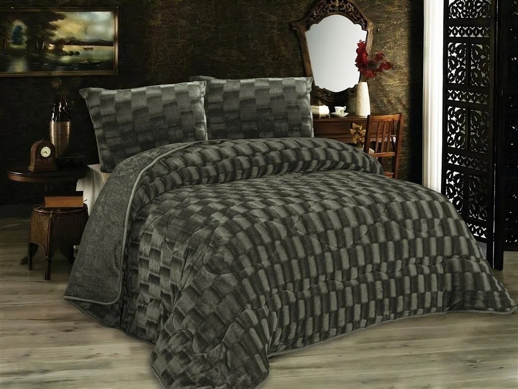 Κουβερτοπάπλωμα Με Εφέ Fleece Μονό 160x220εκ. Olive-Grey1940 DimCol 33421006050