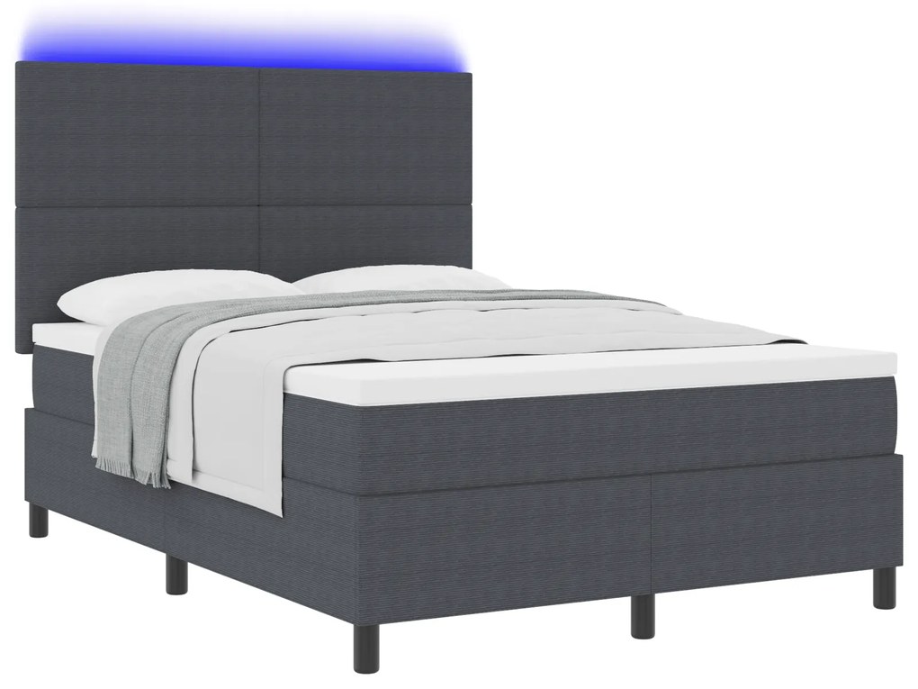 vidaXL Κρεβάτι με Σπαστό Στρώμα με Στρώμα & LED Σκούρο Γκρι 160x200 εκ Βαμβακερό Ύφασμα