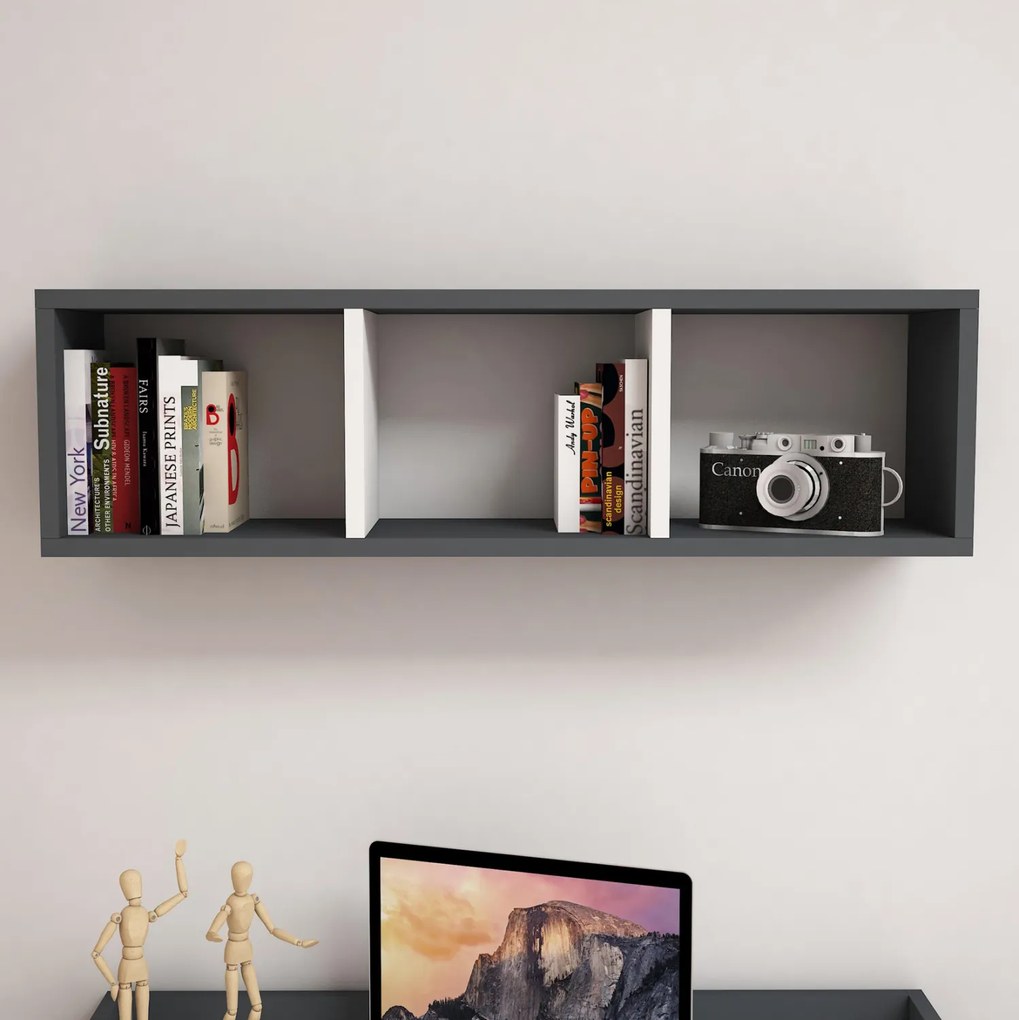 Ραφιέρα Τοίχου Μελαμίνης Γκρι &amp; Λευκό 90x22x25,6Υ Εκ.