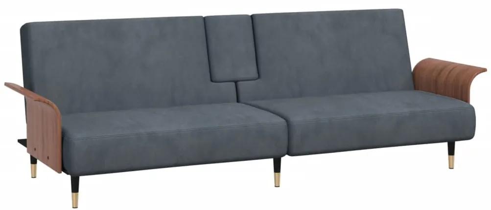 vidaXL Καναπές Κρεβάτι με Ποτηροθήκες Σκούρο Γκρι Βελούδινος