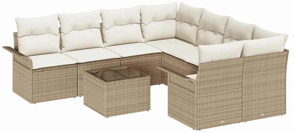 vidaXL Σετ Καναπέ Κήπου 9 pcs Μπεζ Πολυ ράταν