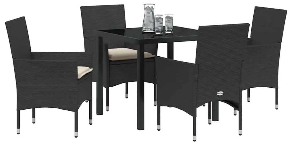 vidaXL Σέτ φαγητού για κήπο με μαξιλάρι 5 pcs Μαύρο συνθετικό ρατάν