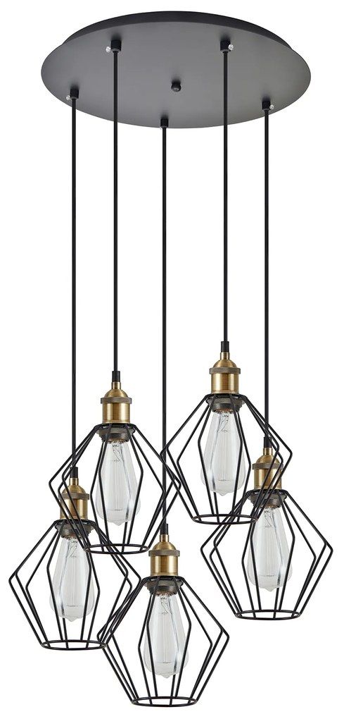 SE21-BR-10-5BL-GR1 MAGNUM Bronze Metal Pendant Black Metal Grid with Black Fabric Cable+