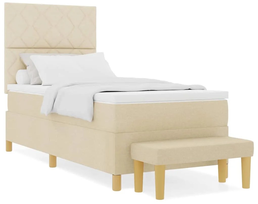 vidaXL Κρεβάτι με ελατήρια με στρώμα Κρεμ 90 x 190 cm ύφασμα