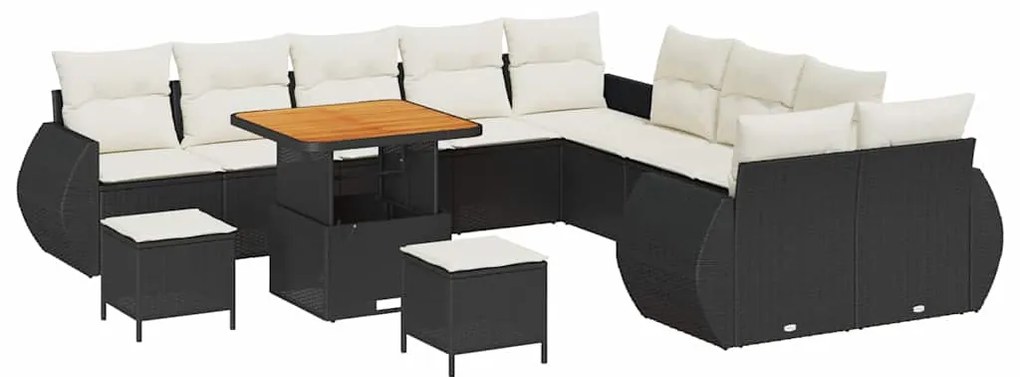 vidaXL Σετ Καναπέ Κήπου με μαξιλάρι 13 pcs Μαύρο και κρεμ