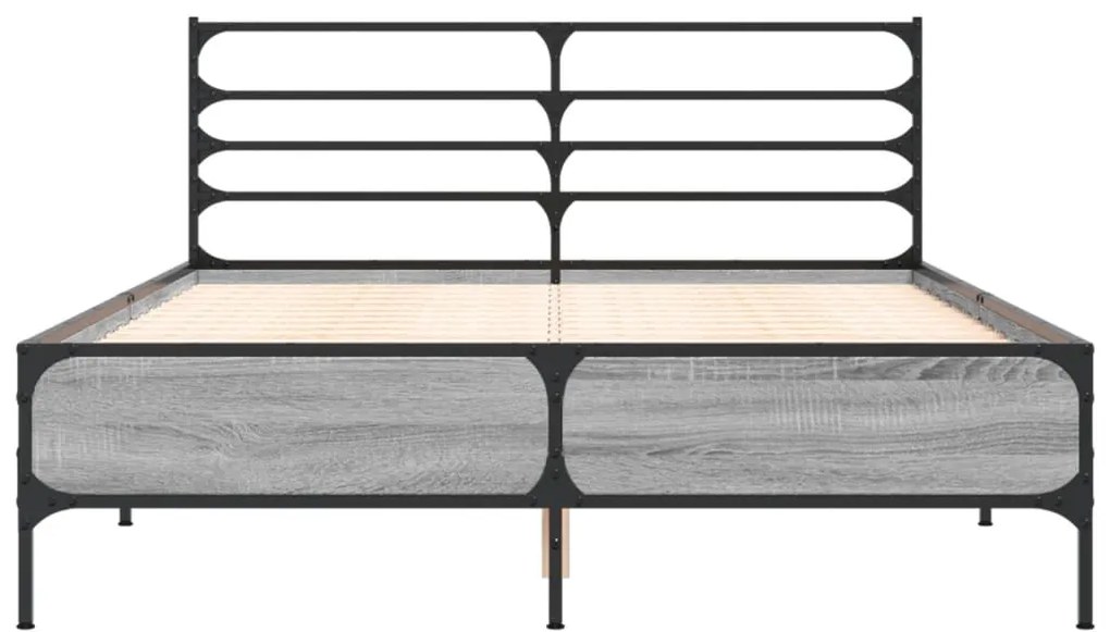 vidaXL Πλαίσιο Κρεβατιού Γκρι Sonoma 135x190 εκ. Επεξ. Ξύλο & Μέταλλο