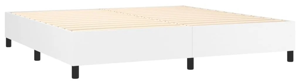 Κρεβάτι Boxspring με Στρώμα &amp; LED Λευκό 200x200 εκ. Συνθ. Δέρμα - Λευκό