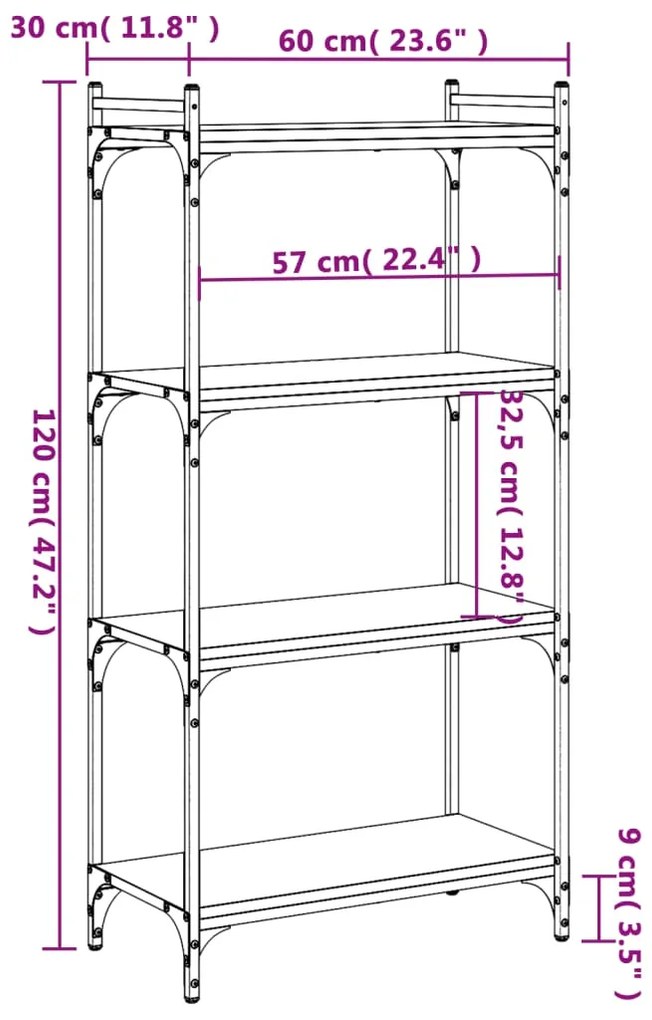 Βιβλιοθήκη 4 Επιπέδων Sonoma Δρυς 60x30x120 εκ. Επεξεργ. Ξύλο - Καφέ