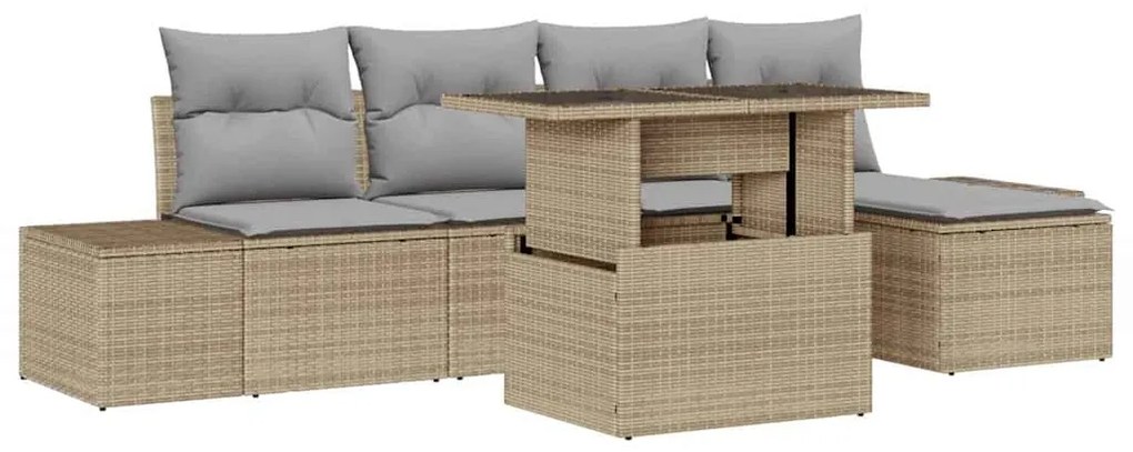 vidaXL Σετ Καναπέ Κήπου με μαξιλάρι 6 pcs μπεζ και ανοιχτό γκρι