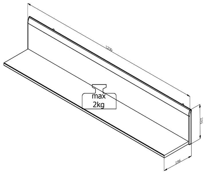 Ράφι τοίχου Trentino ZP Λευκό - Μαύρο - Λευκή Λάκα 120x19,5x22 εκ. 120x19.5x22 εκ.