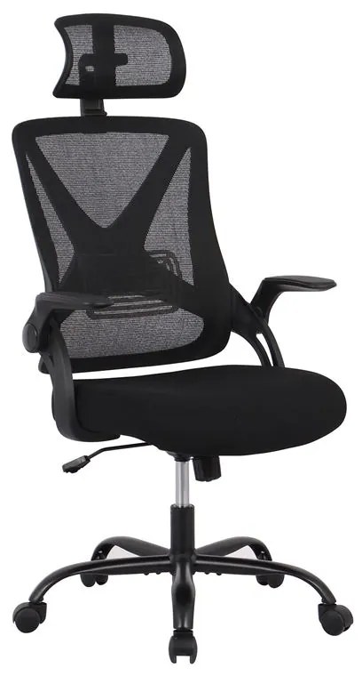 WOODWELL BF2040 Πολυθρόνα Γραφείου Διευθυντή - Ύφασμα & Mesh Μαύρο, Μεταλλική KD βάση 63x65x113/122cm ΕΟ509,1