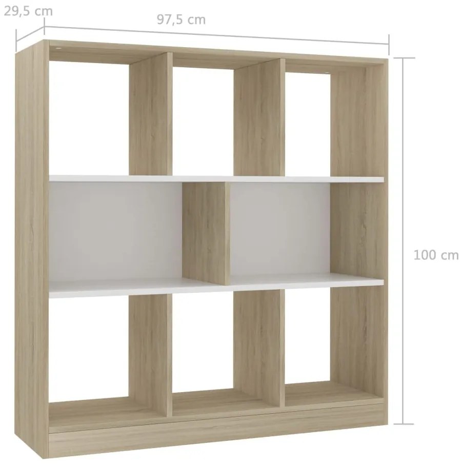 Βιβλιοθήκη Λευκή/Sonoma Δρυς 97,5x29,5x100 εκ. από Επεξ. Ξύλο - Πολύχρωμο