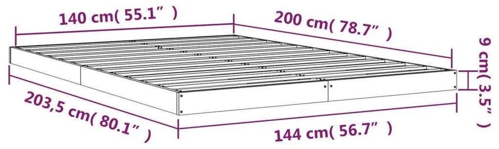 Πλαίσιο Κρεβατιού 140 x 200 εκ. από Μασίφ Ξύλο Πεύκου - Καφέ