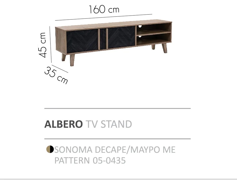 ALBERO TV STAND SONOMA DECAPE ΜΑΥΡΟ ΜΕ PATTERN 160x35xH45cm - 05-0435 - 05-0435