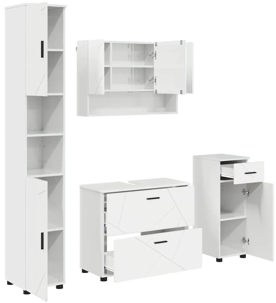 vidaXL Σετ Επίπλων Μπάνιου 4 pcs Γυαλιστερό λευκό 30 x 35 x 192 εκ.