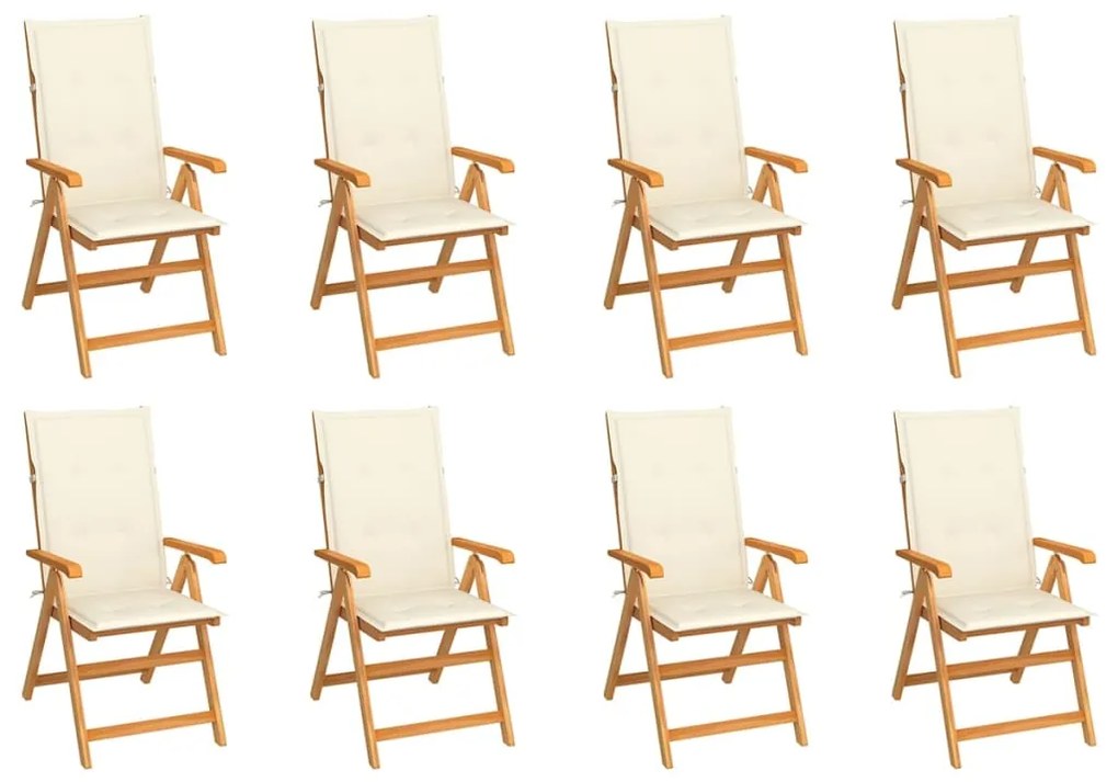 Καρέκλες Κήπου Ανακλινόμενες 8 τεμ. Μασίφ Ξύλο Teak & Μαξιλάρια