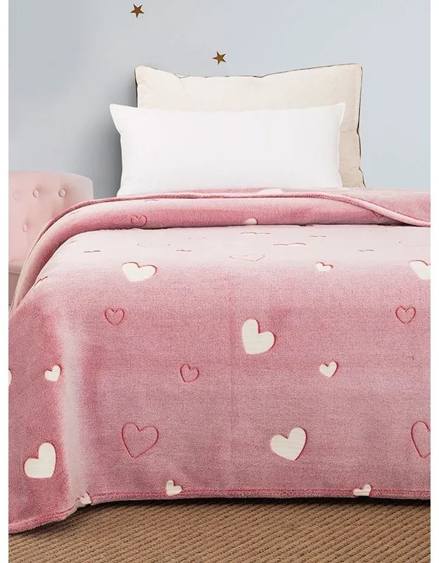 Κουβέρτα φωσφοριζέ κούνιας Hearts Pink 110x140