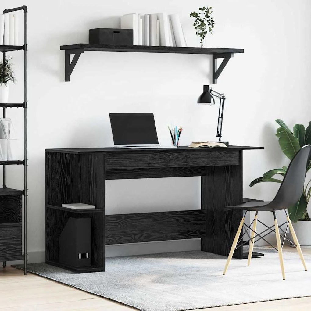 vidaXL Γραφείο με ράφι Άλλο Μαύρη δρυς 140 x 50 x 75 εκ. Επεξεργασμένο ξύλο