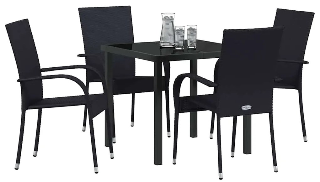 vidaXL Σέτ φαγητού για κήπο 5 pcs Μαύρο Χάλυβας με επίστρωση πούδρας