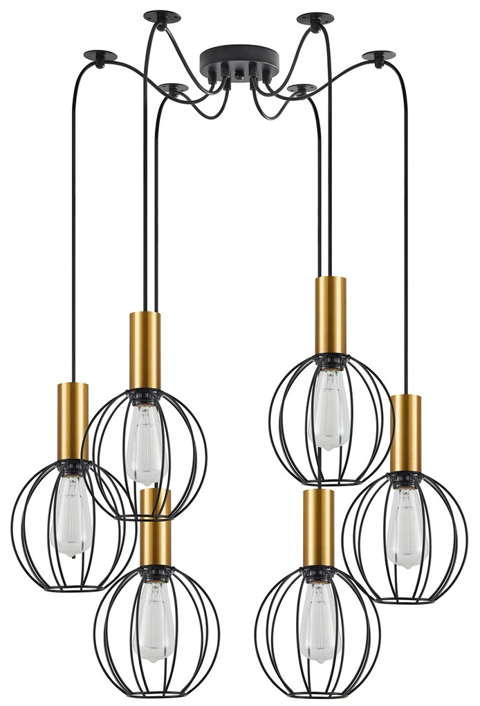 SE21-GM-4-BL6-GR1 ADEPT TUBE Gold Matt Pendant Black Metal Grid+