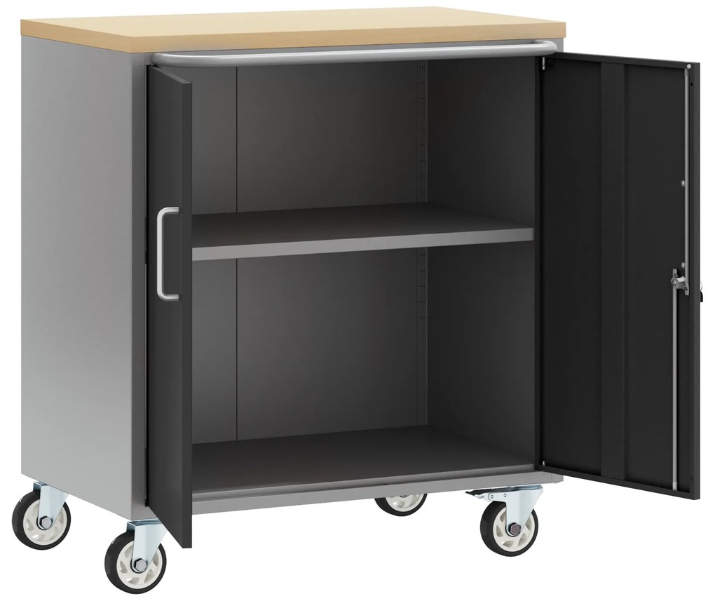 vidaXL Εργαστήριο με τροχούς Μαύρο και γκρι 75 x 45 x 85 εκ.