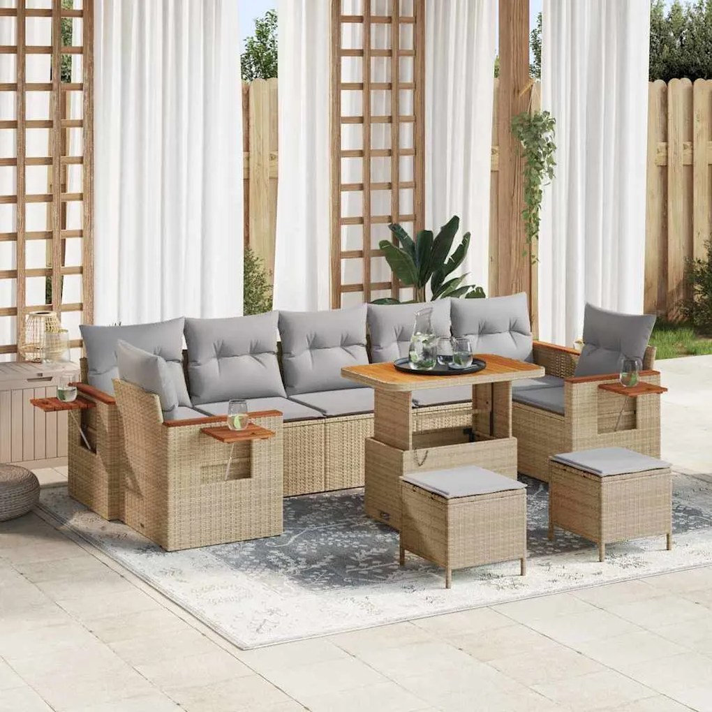 vidaXL Σετ Καναπέ Κήπου 10 pcs μπεζ και ανοιχτό γκρι 90 x 55 x 71 cm