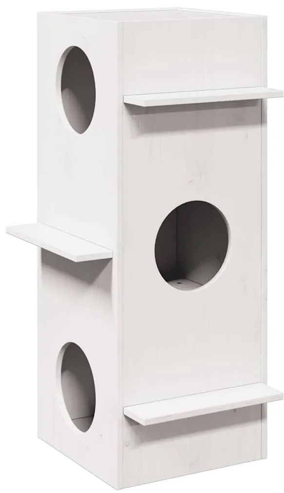 vidaXL Σπίτι για γάτες Λευκό 43x43x90 cm από μασίφ ξύλο πεύκο
