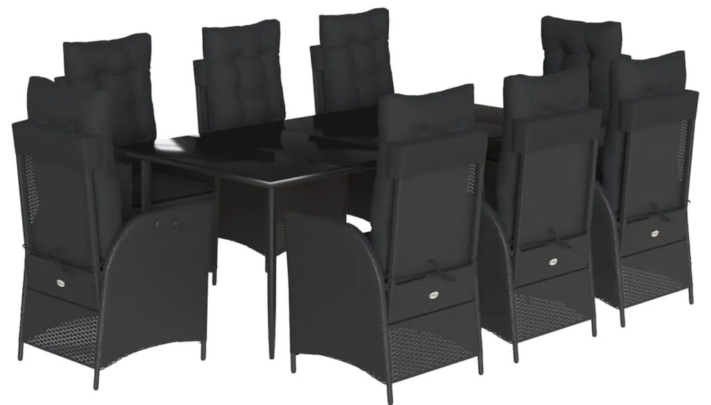 vidaXL Σετ Τραπεζαρίας Κήπου 9 τεμ Μαύρο από Συνθ. Ρατάν με Μαξιλάρια