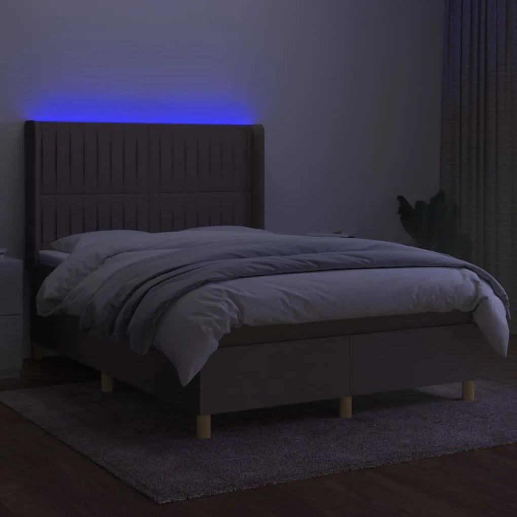 Κρεβάτι Boxspring με Στρώμα &amp; LED Taupe 140x190 εκ. Υφασμάτινο - Μπεζ-Γκρι