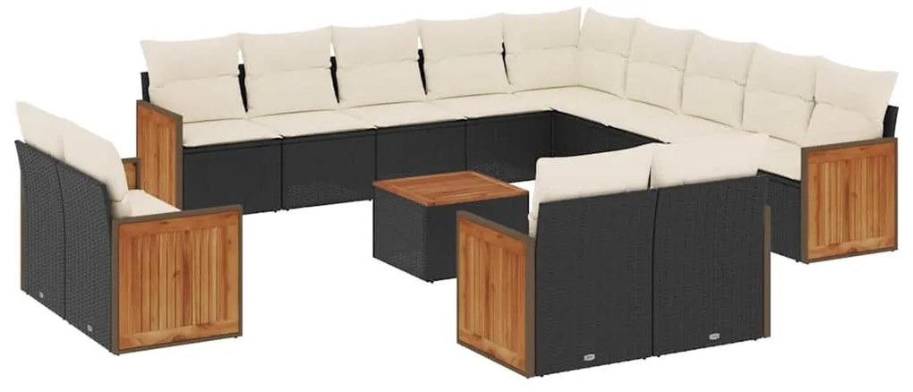 vidaXL Σαλόνι Κήπου Σετ 14 Τεμαχίων με Μαξιλάρια Μαύρο Συνθετικό Ρατάν