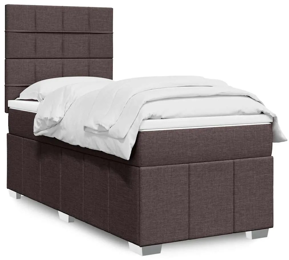 vidaXL Κρεβάτι Boxspring με Στρώμα Σκούρο Καφέ 90x200 εκ. Υφασμάτινο
