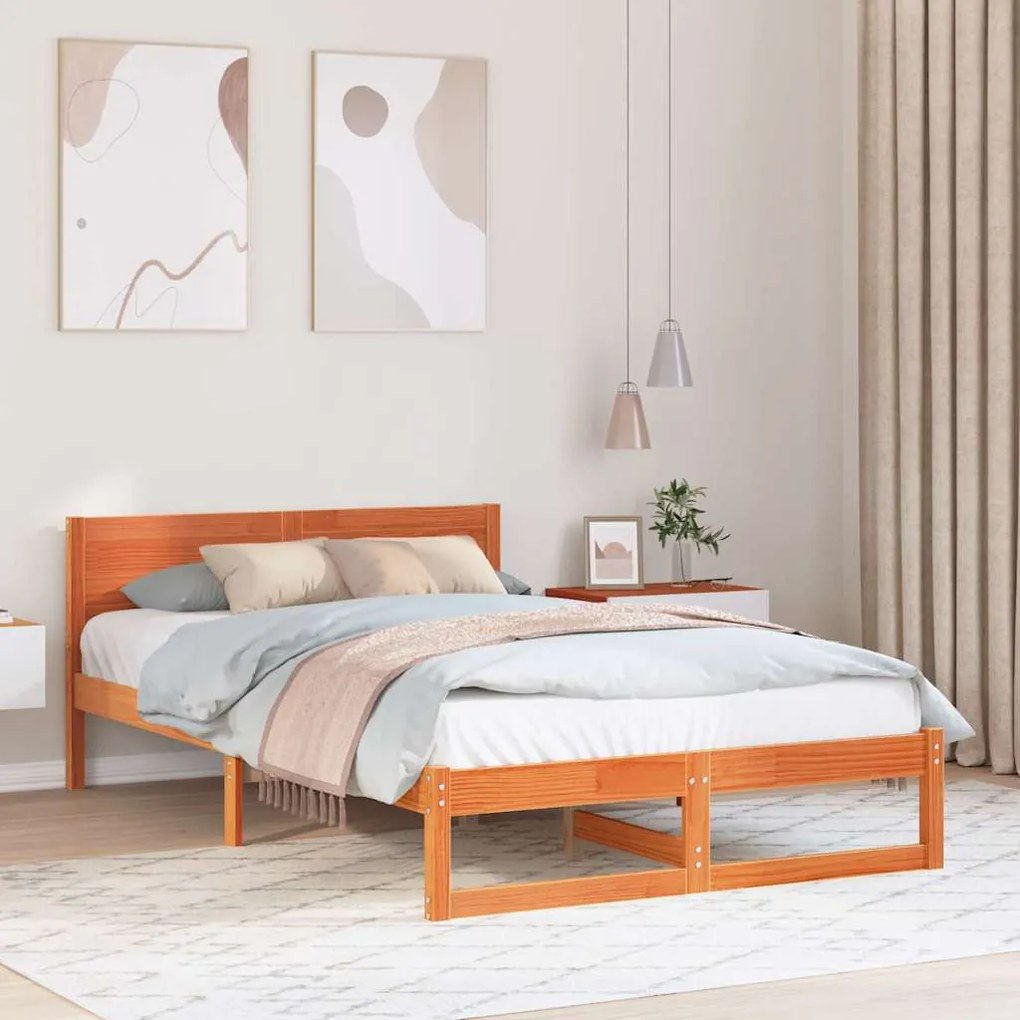 vidaXL Σκελετός Κρεβατιού Καφέ 140 x 190 cm Μασίφ ξύλο πεύκου
