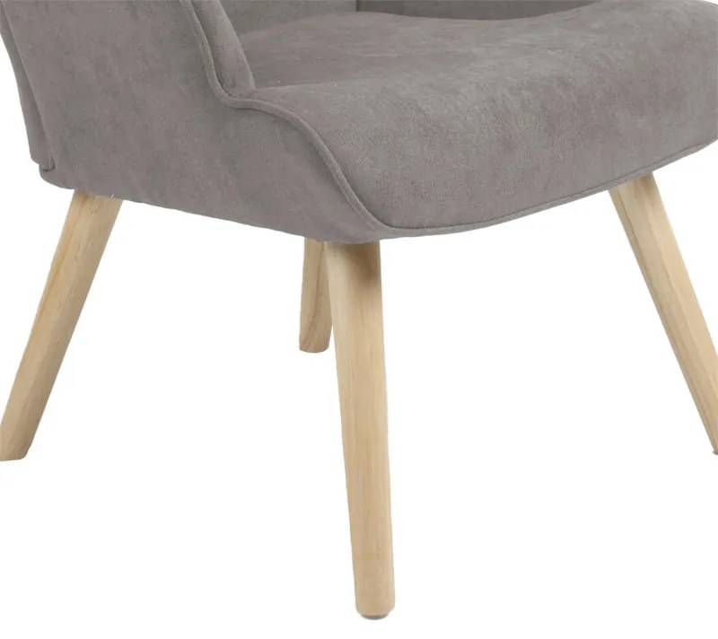 Πολυθρόνα Fluffy pakoworld ύφασμα γκρι-πόδι rubberwood φυσικό 75x69x96εκ