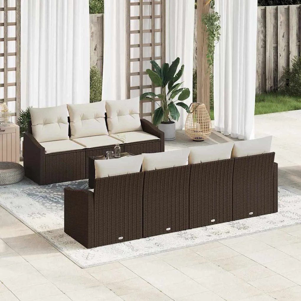 vidaXL Σετ Καναπέ Κήπου με μαξιλάρι 8 pcs Καφέ, Κρέμα 55 x 55 x 37 εκ