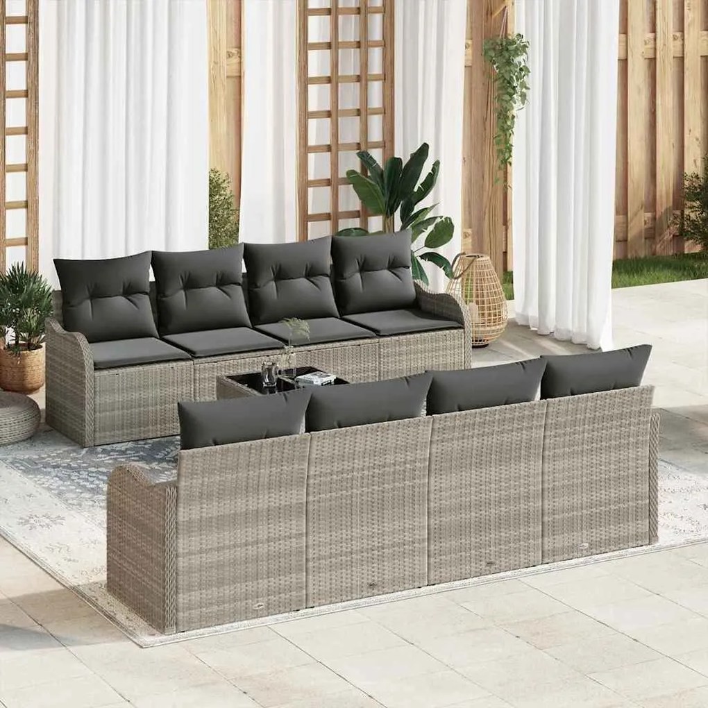 vidaXL Σετ Καναπέ Κήπου 9 pcs Ανοιχτό γκρι 55 x 55 x 37 εκ Πολυ ράταν
