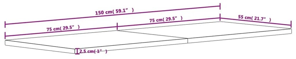 Επιφάνεια Γραφείου 150 x 55 x 2,5 εκ. από Μασίφ Ξύλο Οξιάς - Καφέ