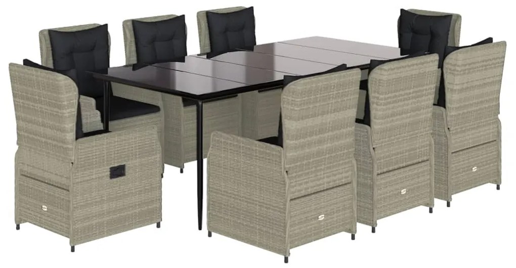 vidaXL Σετ Τραπεζαρίας Κήπου 9 τεμ. Αν. Γκρι Συνθ. Ρατάν με Μαξιλάρια