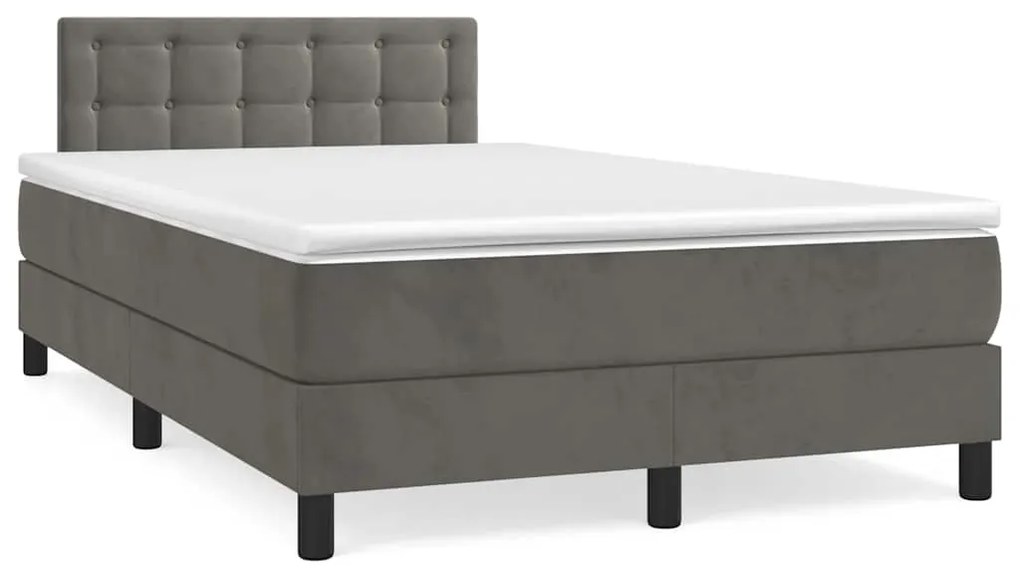 vidaXL Κρεβάτι Boxspring με Στρώμα &amp; LED Σκ.Γκρι 120x190εκ. Βελούδινο