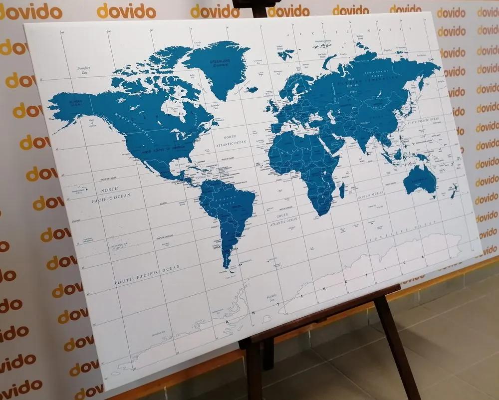 Εικόνα στο φελλό ενός πολιτικού χάρτη του κόσμου σε μπλε - 90x60  arrow